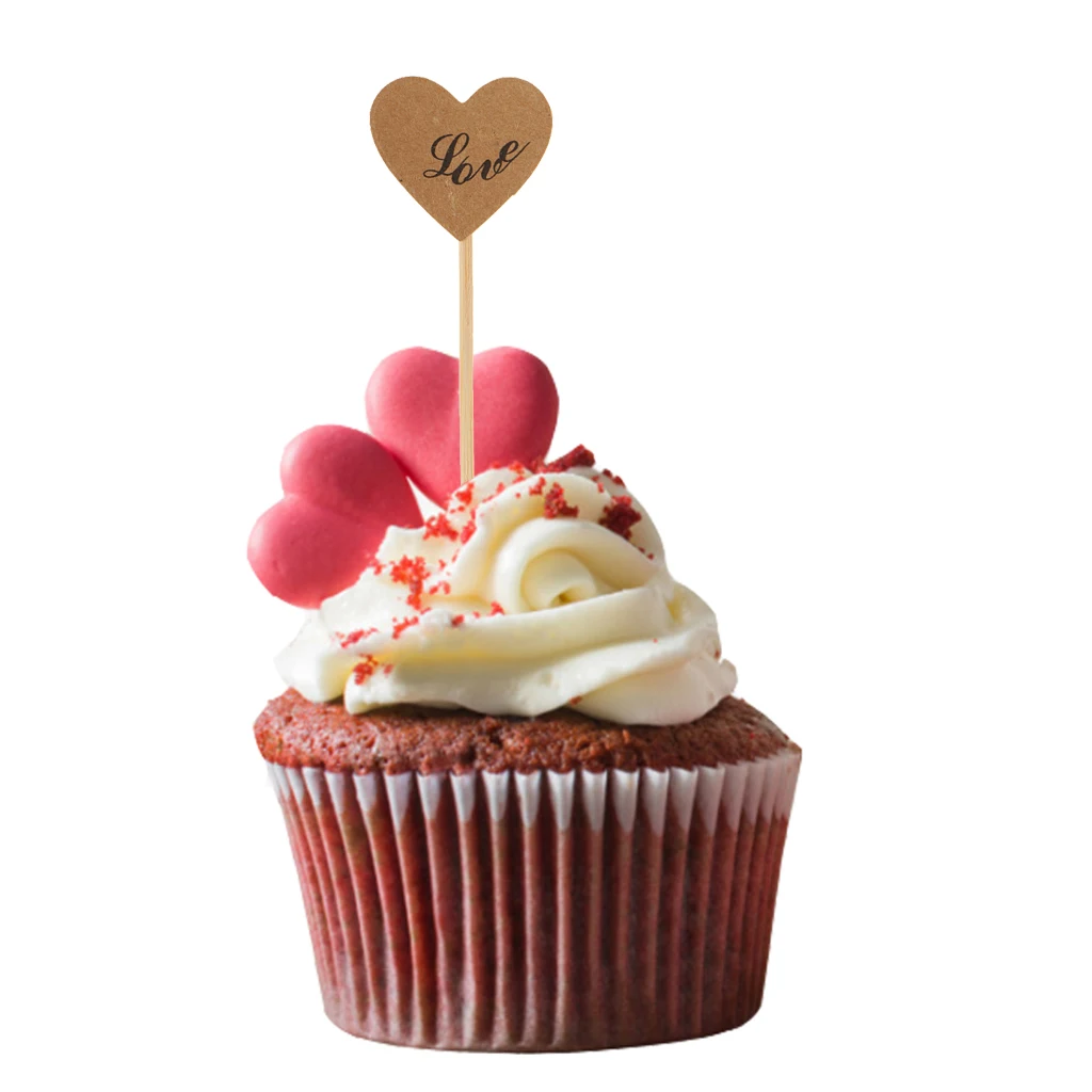 50 шт. Ретро Крафтовая бумага капкейк сердечко Топпер пищевые медиаторы Свадьба