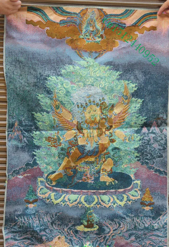 36 дюймов тибетская шелковая вышивка 3 головы гнев Heruka Vajrakilaya живопись танка Фреска