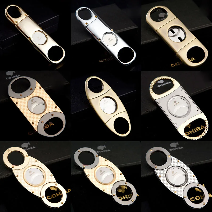 

COHIBA Double Blades Stainless Steel Gold Silver P Grid Cigar Cutter Pocket Gadgets Zigarre Cutter Knife Cuban Cigars Scissors