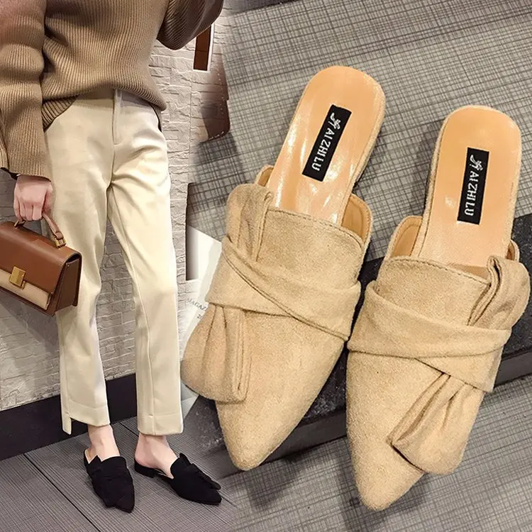 Spring autumn New 2019 Flat bow-knot Women Pointed toe slippers shoes Shoes Low-heeled F008 | Обувь