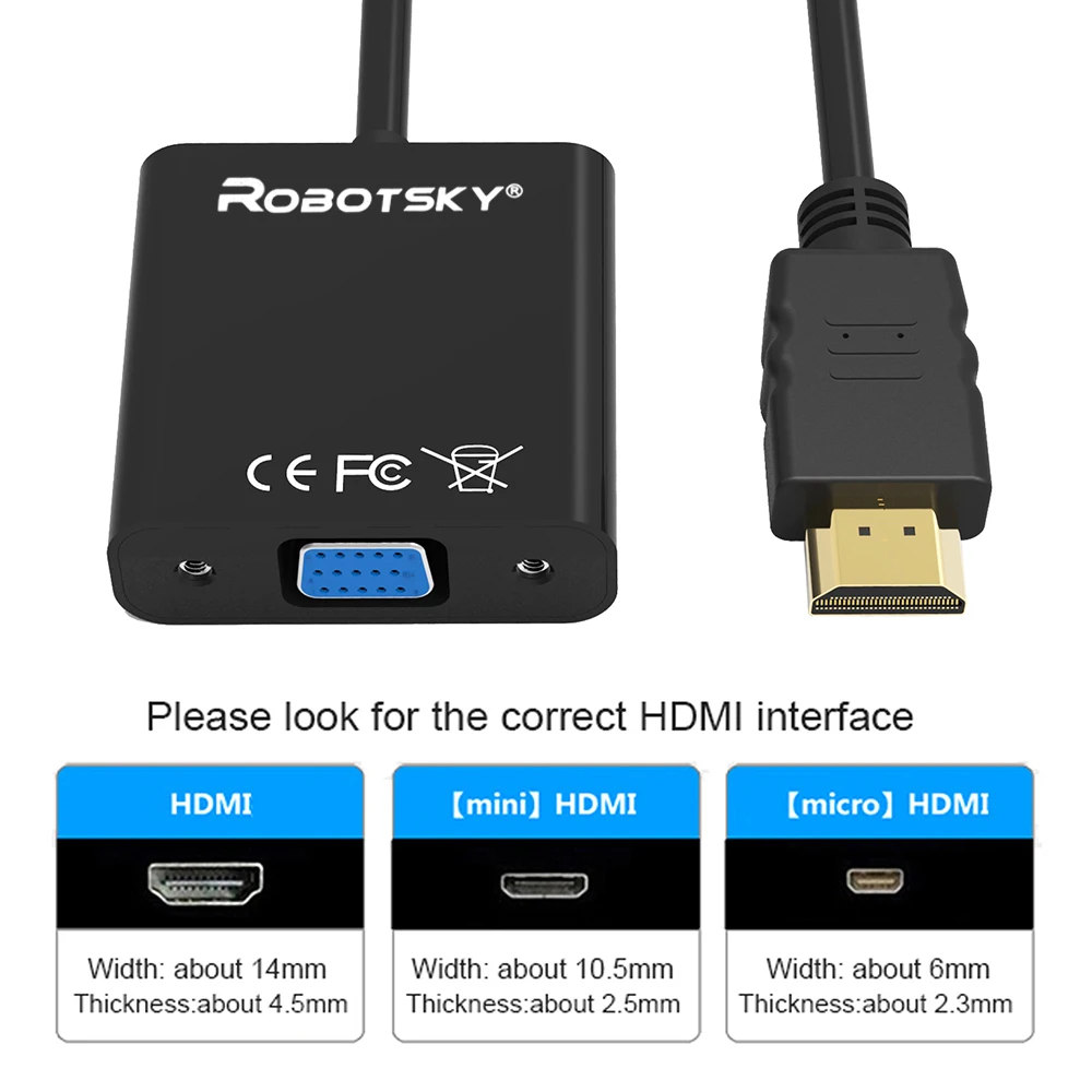 HDMI в VGA кабель HDMI штекер в VGA RGB Женский HDMI в аналоговый VGA видео конвертер кабели адаптер HD 1080P для ПК ноутбука