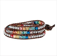 new chakra bracelet fashion jewelry natural crystal beaded handmade leather bracelet wrap bracelet handwork drop shipping