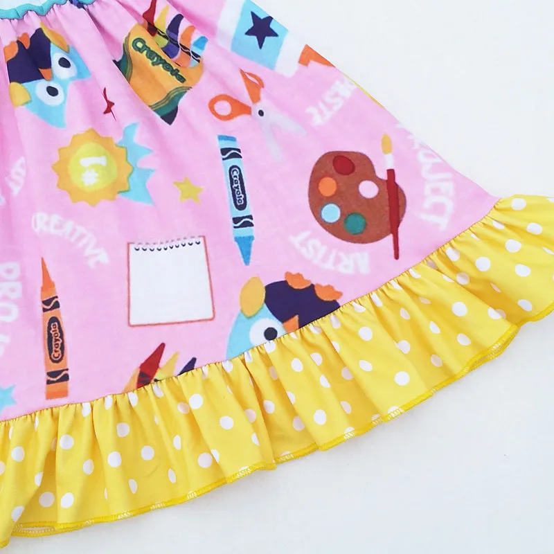 2018 Fashion Girl Back to School Dress Children &quotCreative Project&quot Brush Pencil Scissors Printed Pearl Girls Dot Striped D | Детская