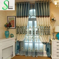 new water soluble embroidery yarn chenille stitching with hollow curtains embroidered bule coffee curtain living room luxury