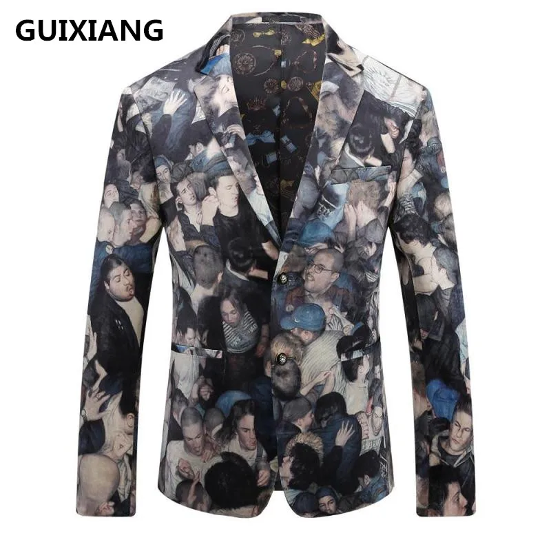 GUIXIANG 2017 Осень британский стиль мужской однобортный Модный повседневный Блейзер