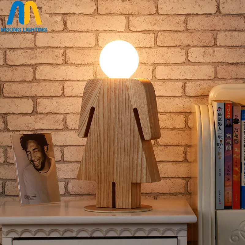 

wood boy girl table lamp E27 tafellamp lampe de chevet de chambre for living room bedroom desk lamp gift