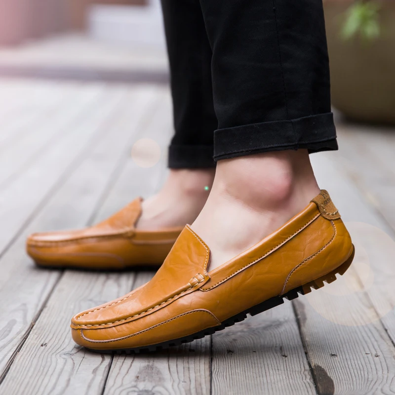2019 Men Shoes Leather Loafers Casual Flats Big Size 46 Male Moccasins Soft Slip On Driving RMC-081 | Обувь