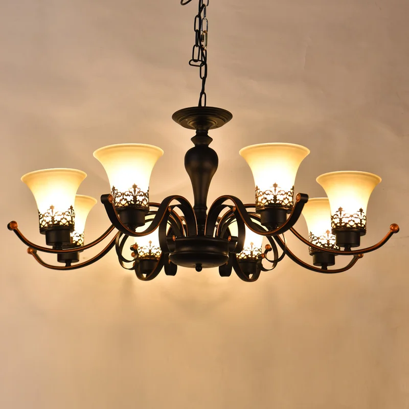 American Chandelier Simple Rustic Dining Room Lamp Antique Living Bedroom Lighting Retro Atmosphere Wrought Iron Lamps | Лампы и
