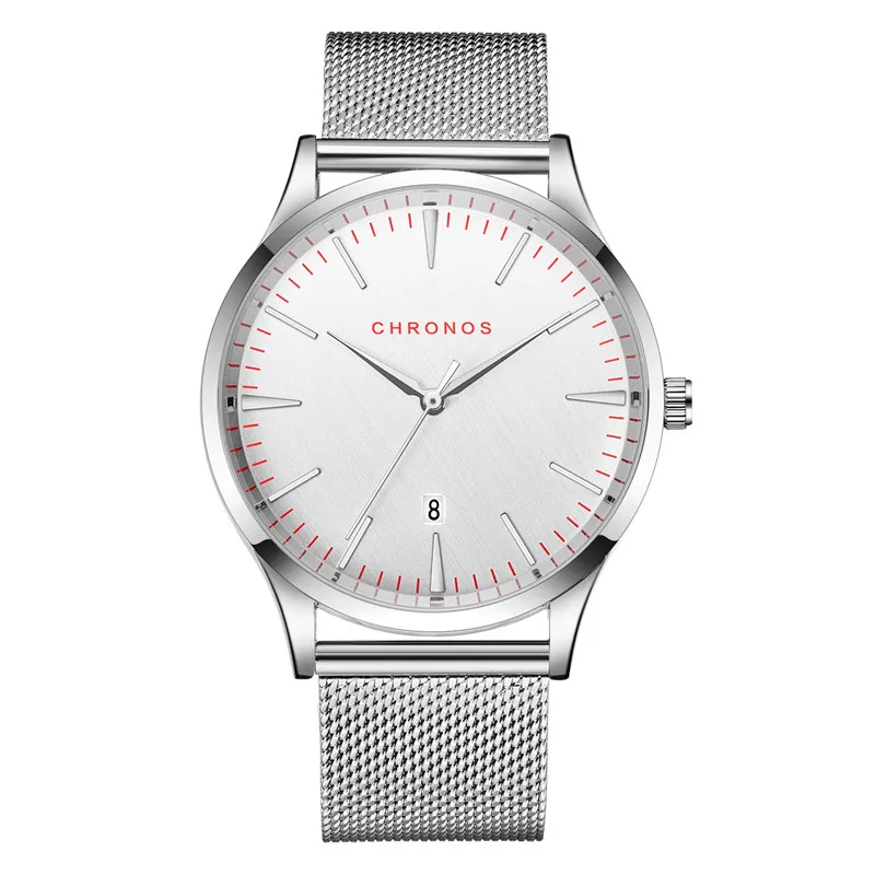 CH2702 Мужские часы CHRONOS со стальным браслетом и сеткой, модные простые часы, мужские кожаные Наручные часы, водонепроницаемые часы с календарем, Relogio Feminino - Цвет: CH2702