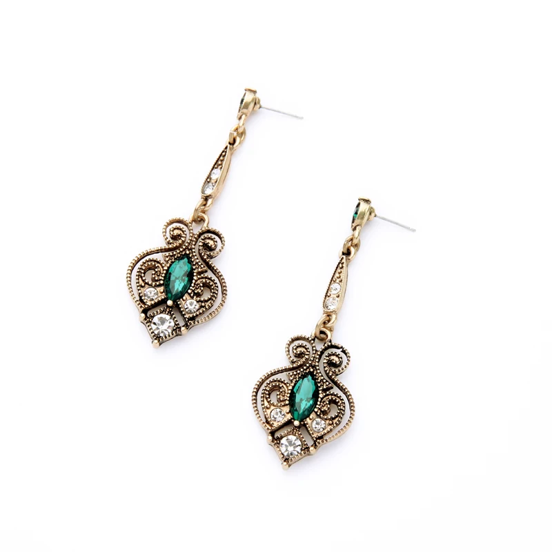 Женские серьги подвески в стиле ретро Uer Винтажные золотого и зеленого цвета