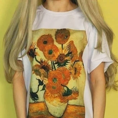 Fashionshow-JF Van Gogh женские футболки с рисунком подсолнуха Винсента Ван Гога
