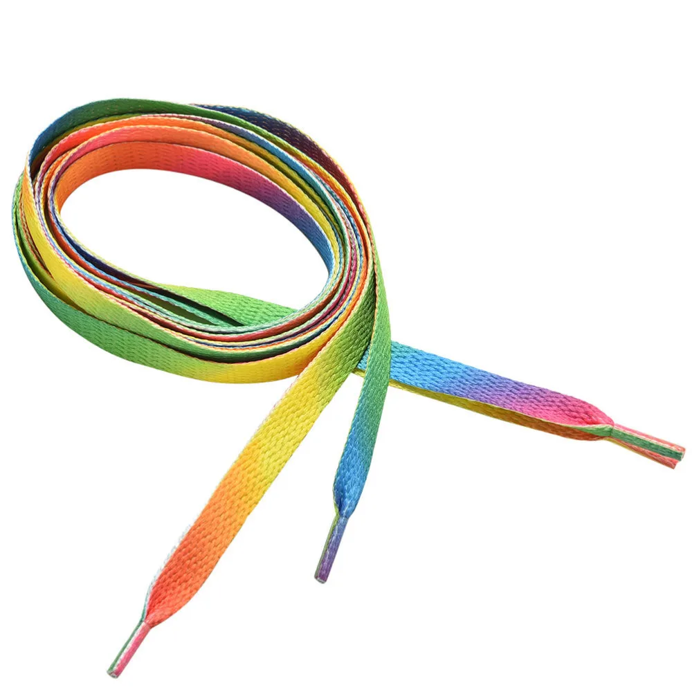 

1 Pairs Colorful Cotton Laces Shoes Casual Chromatic Rainbow Gradient Print Flat Canvas Shoe Lace Colour Shoelaces