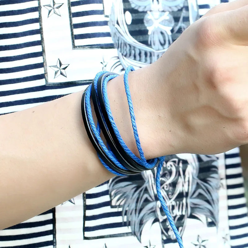 Мужские кожаные браслеты для женщин и мужчин многослойный восковой шнур +