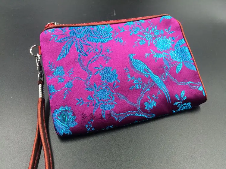 Женская сумка на запястье молнии для мобильного телефона китайская шелковая