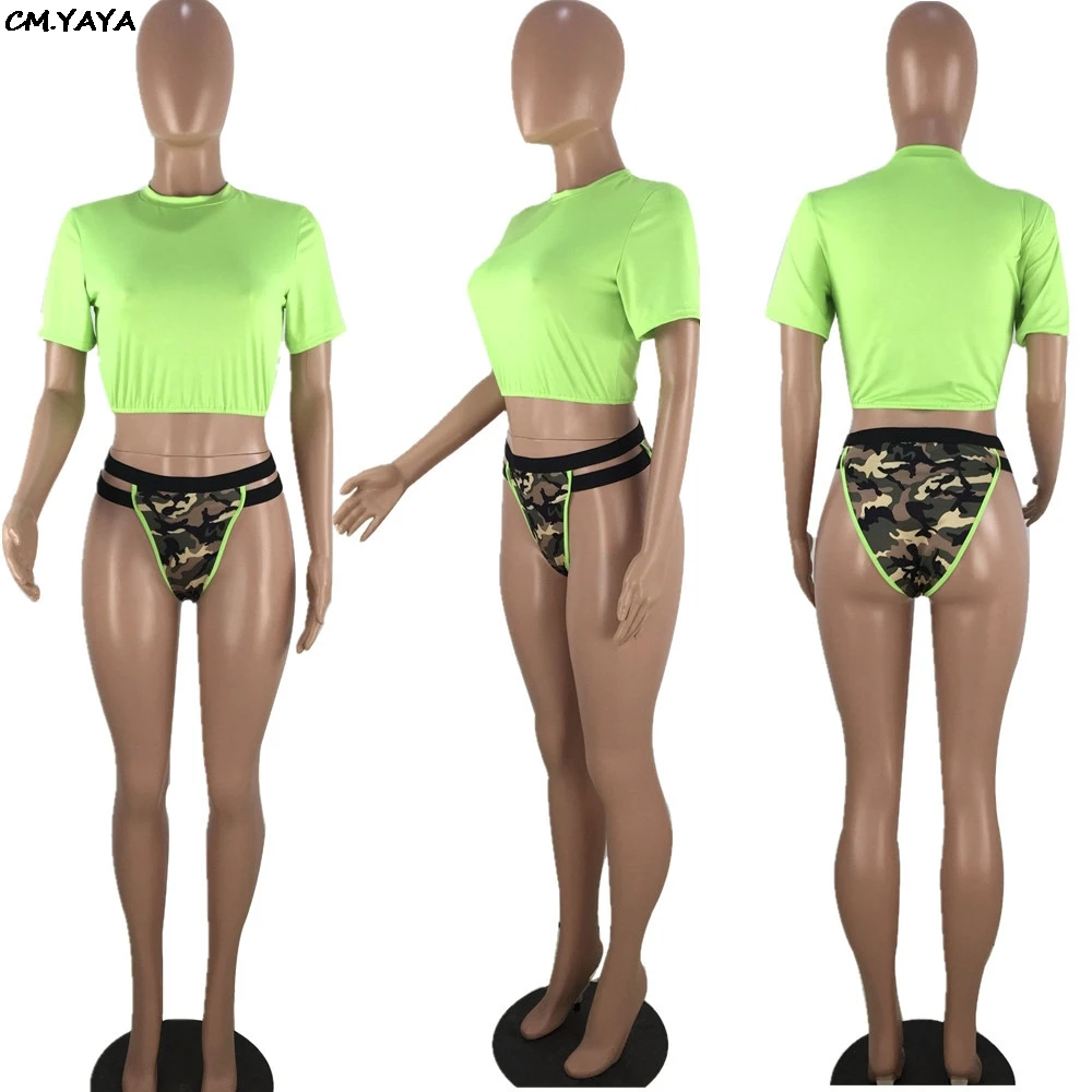 Женский костюм-тройка с коротким рукавом камуфляжный костюм из двух предметов
