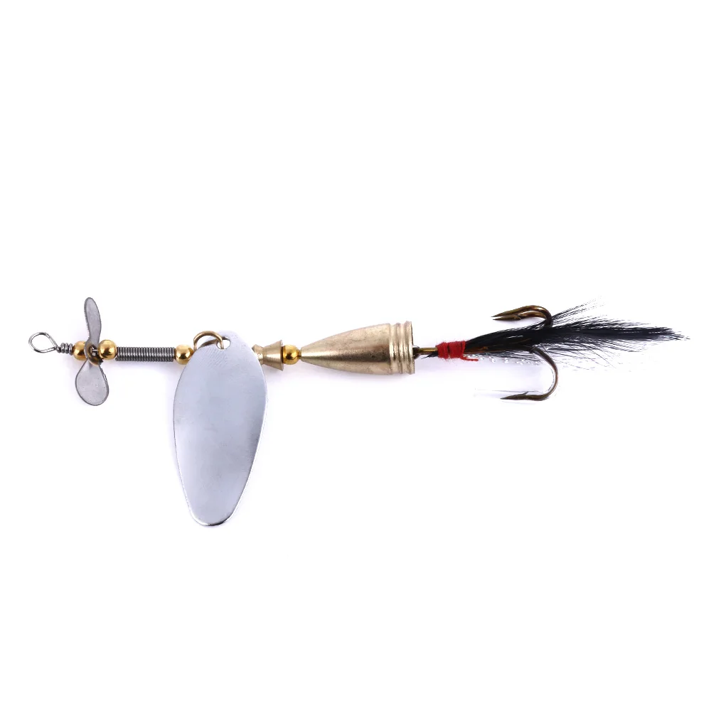 1pcs Gold Metal Spoon Fishing Lures 9cm Spinning Bait with Black Feathers Sharp Hook Tackle Lure | Спорт и развлечения