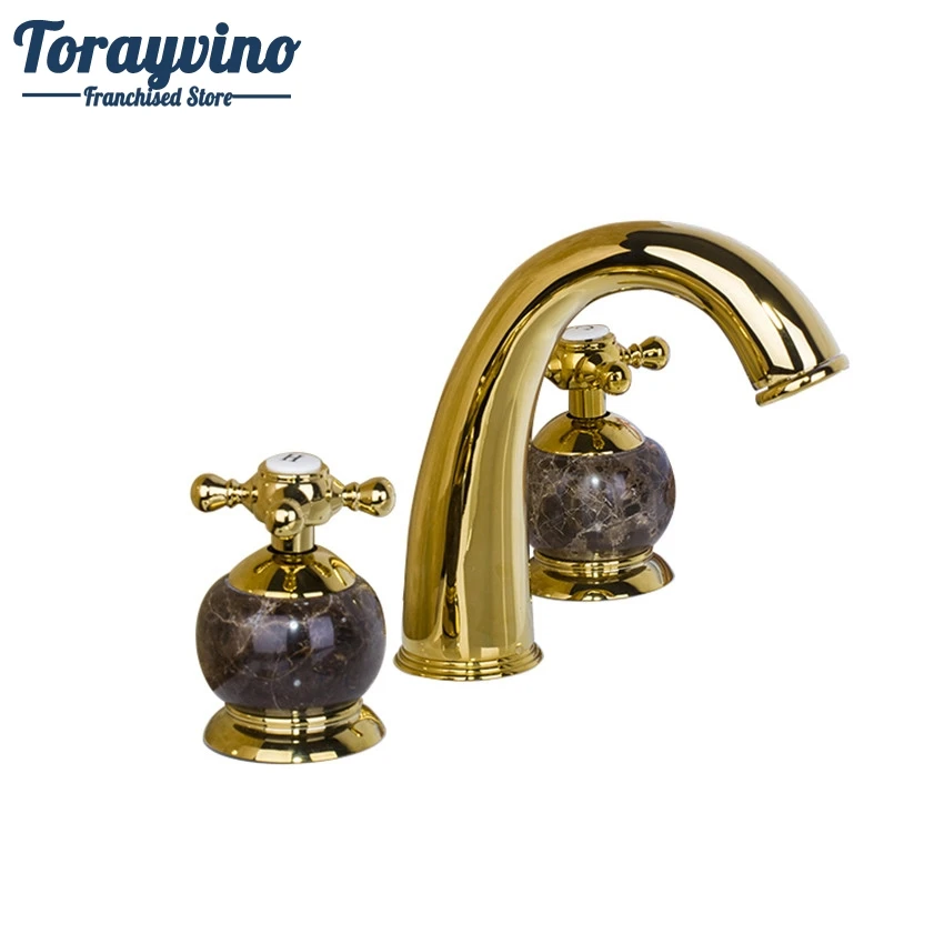 Torayvino 98015 керамический и Золотой смеситель для раковины с двойной ручкой на