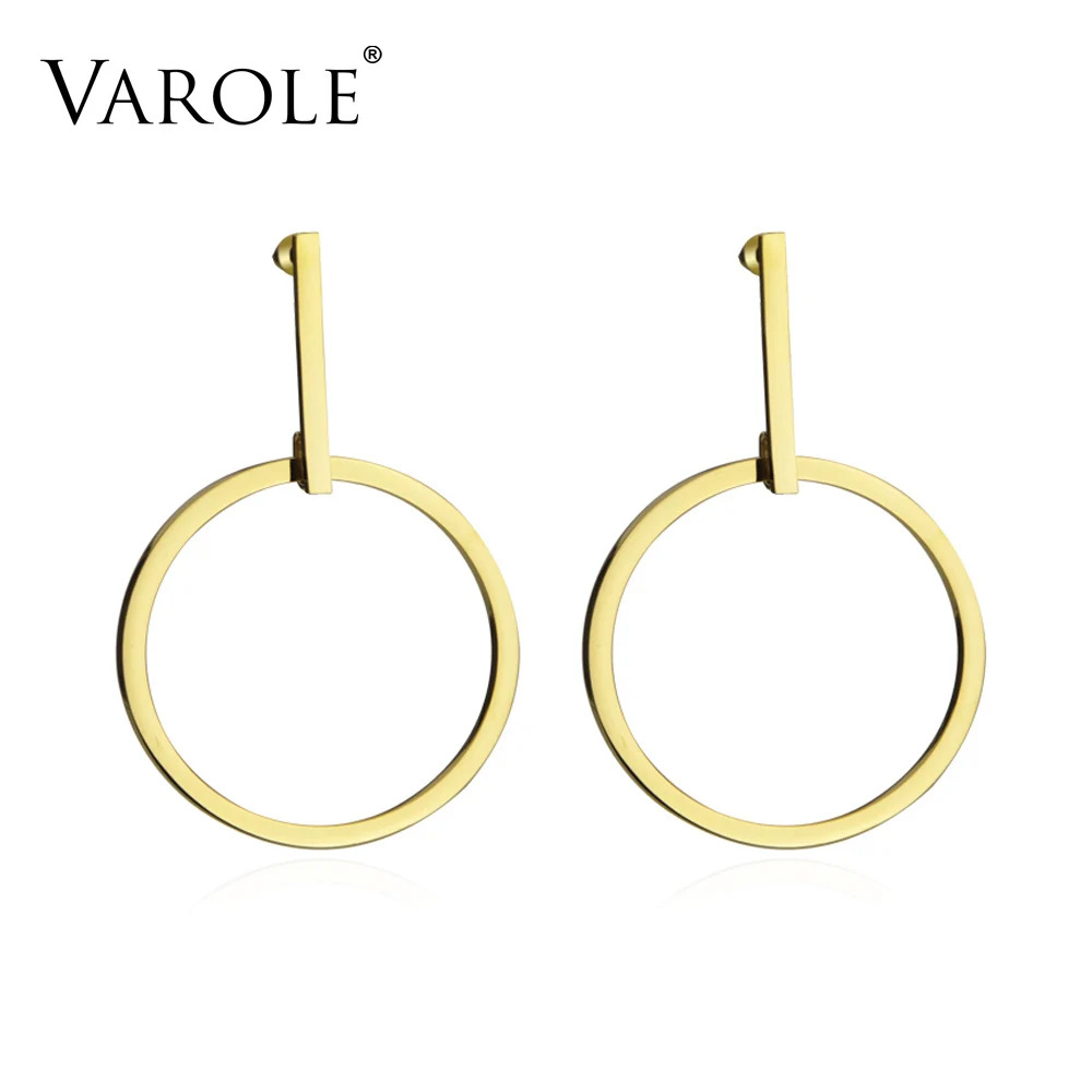 

VAROLE Exaggerated Large Single Circle Drop Earrings for Women Gold Color Stainless Steel Long Dangle Earrings Jewelry Brincos
