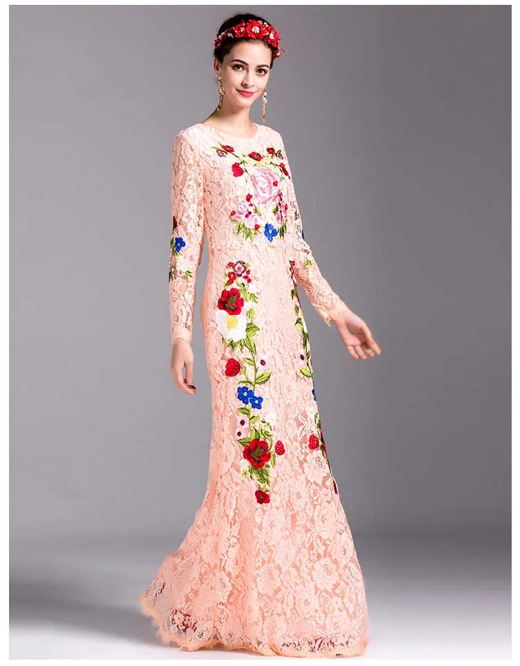 Женские вечерние платья с круглым вырезом элегантные кружевные длинными