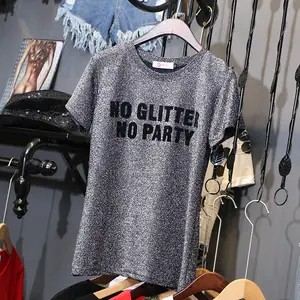 Серебряная футболка со стекающимися английскими буквами женская wild 2021 летняя свободная яркая шелковая женская футболка с короткими рукавами модный пуловер