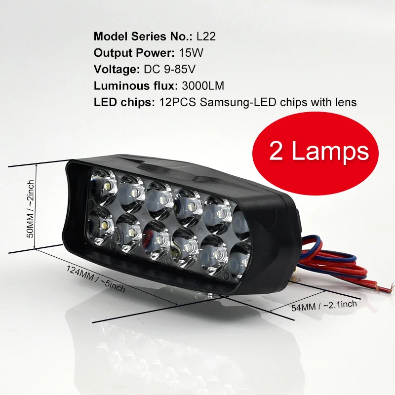 2pcs L22-15W CNSUNNY светильник, мотоциклетный светодиодный светильник, противотуманный светильник, 10 Вт/15 Вт/20 Вт, белый, авто велосипед, для вождения, рабочий Точечный светильник, внедорожный, мото лампа, аксессуары - Цвет: 2pcs L22-15W