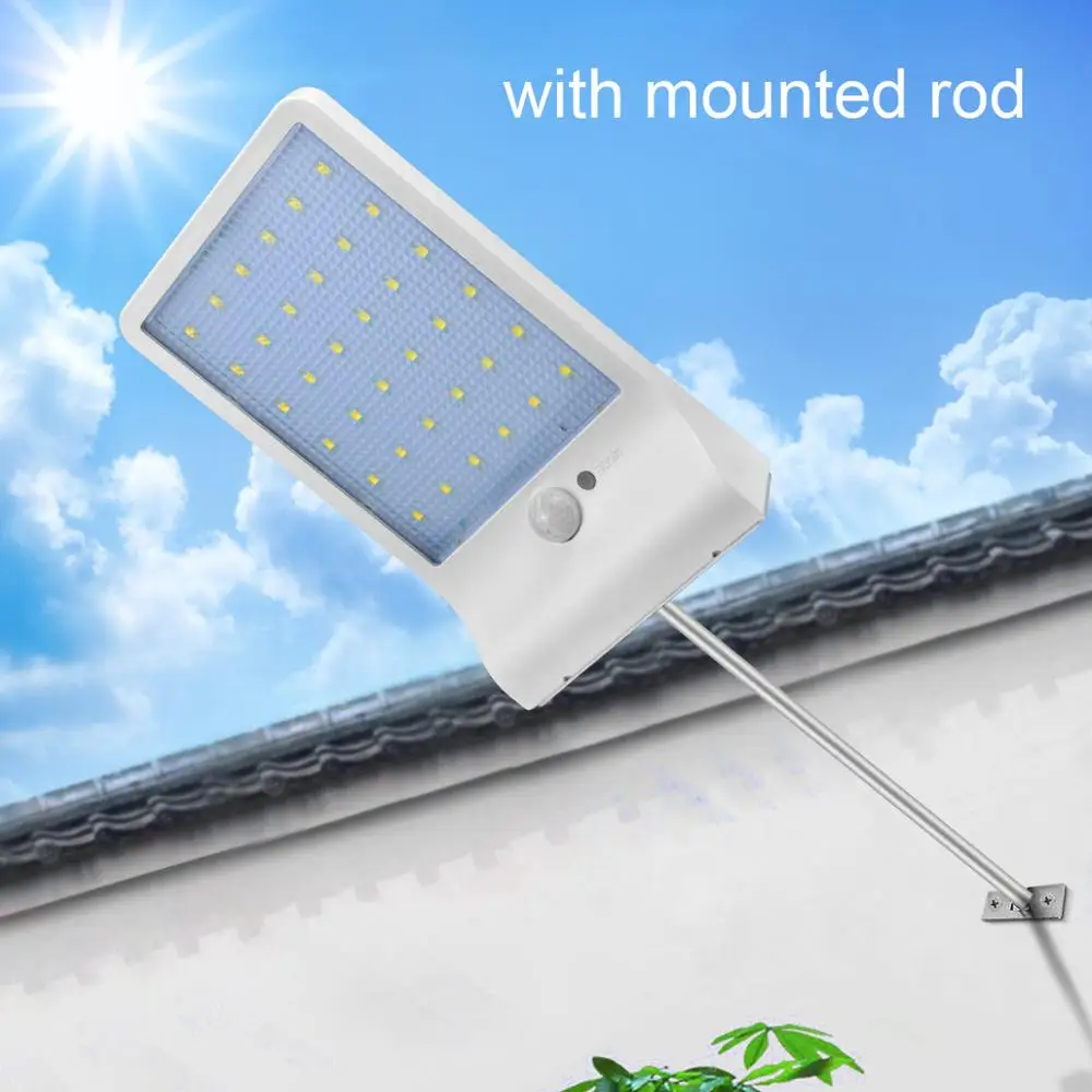 36leds with rod Высокая мощность, солнечный уличный прожектор для сада, светодиодная солнечная панель, лампа с датчиком движения, настенный светильник для ночной безопасности - Испускаемый цвет: 36leds with rod