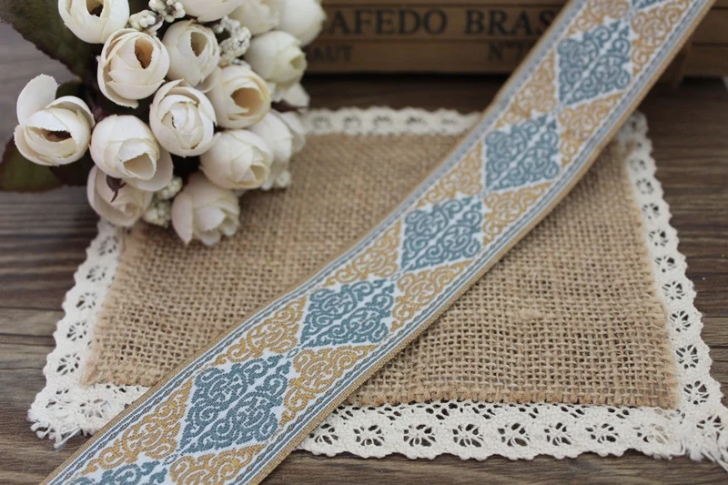 

10 yards Woven Jacquard cotton Ribbon vintage ornament design 4cm