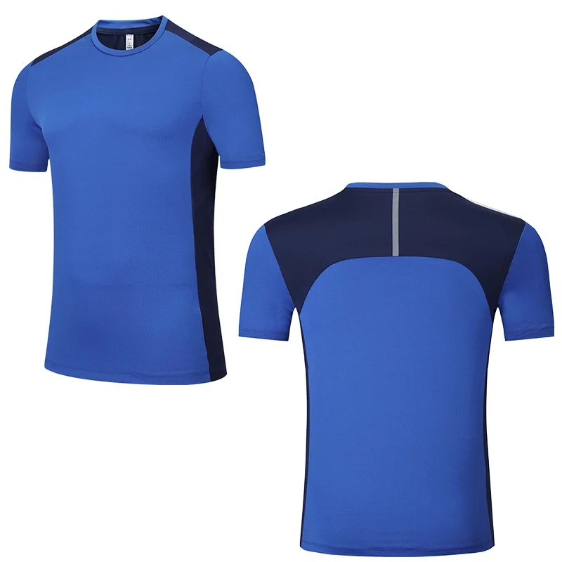Fitness shirt BLUE Мужская футболка для пробежки, большой полиэстер, для велоспорта, для футбола, тренировочная, новая Джерси, быстросохнущая, из кусков, мужские футболки, для бега, с коротким рукавом - Цвет: Fitness shirt BLUE