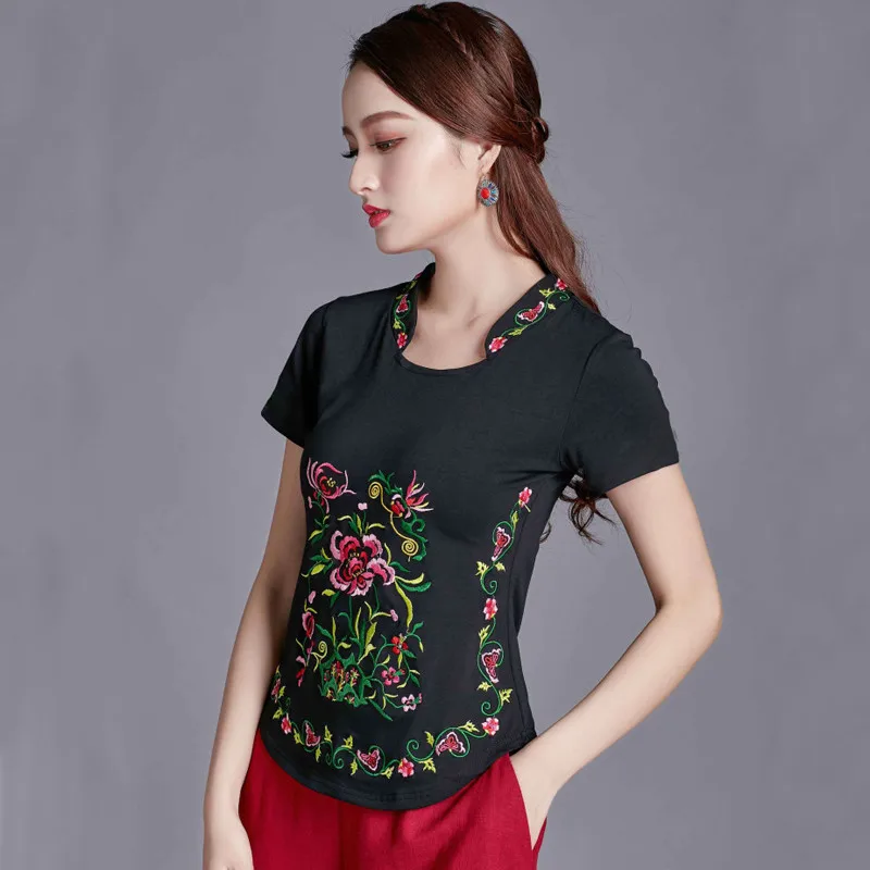 Вышивка китайский Stlye размера плюс Blusa Feminina Летний Топ Блузка сорочка Femme Топы рубашка женская рубашка Харадзюку Feminina
