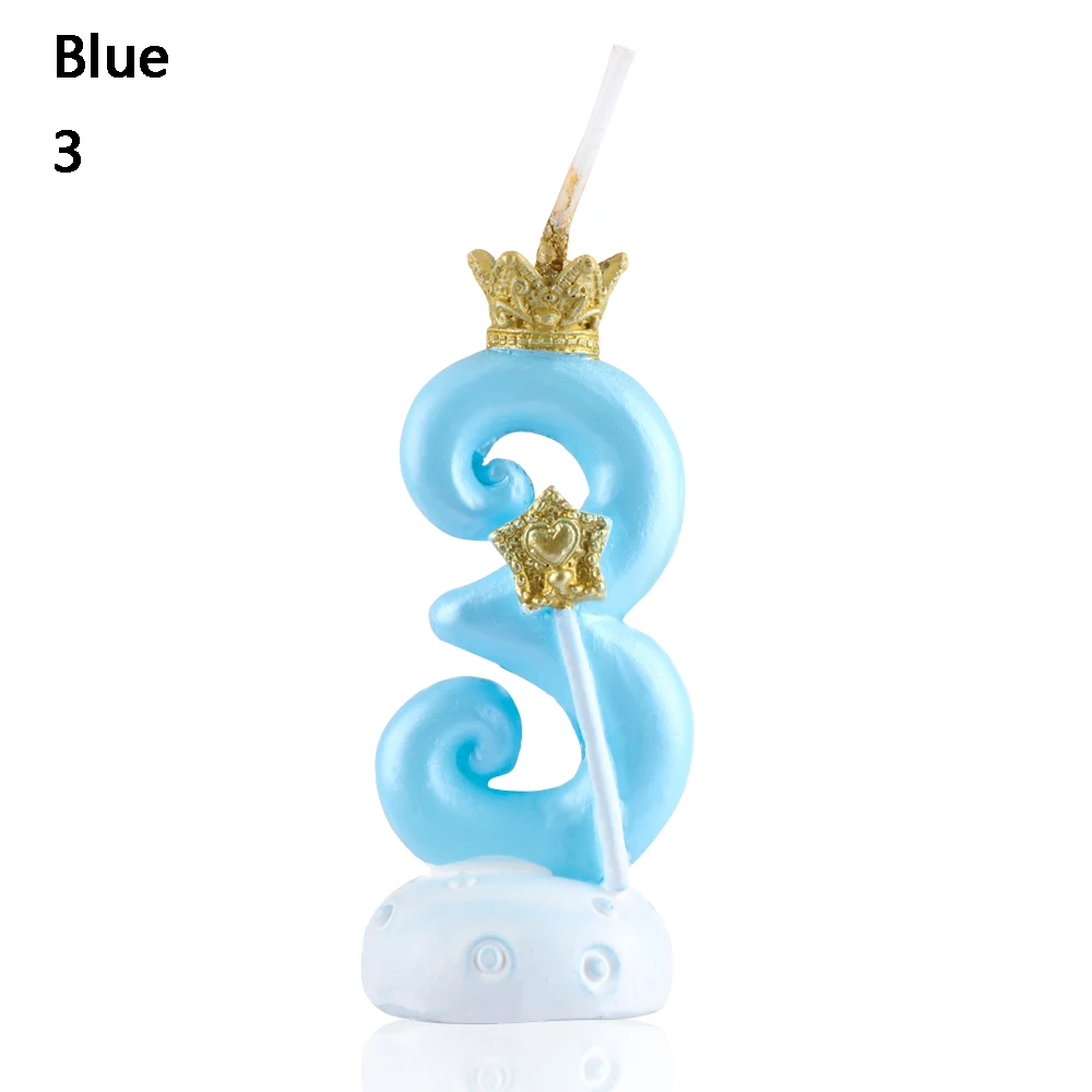 Blue-3with box 1 шт. розовая Корона 0-9 цифровой номер торт свечи Топпер для торта «С Днем Рождения» вечерние украшения для детей свадебные принадлежности - Цвет: Blue-3with box