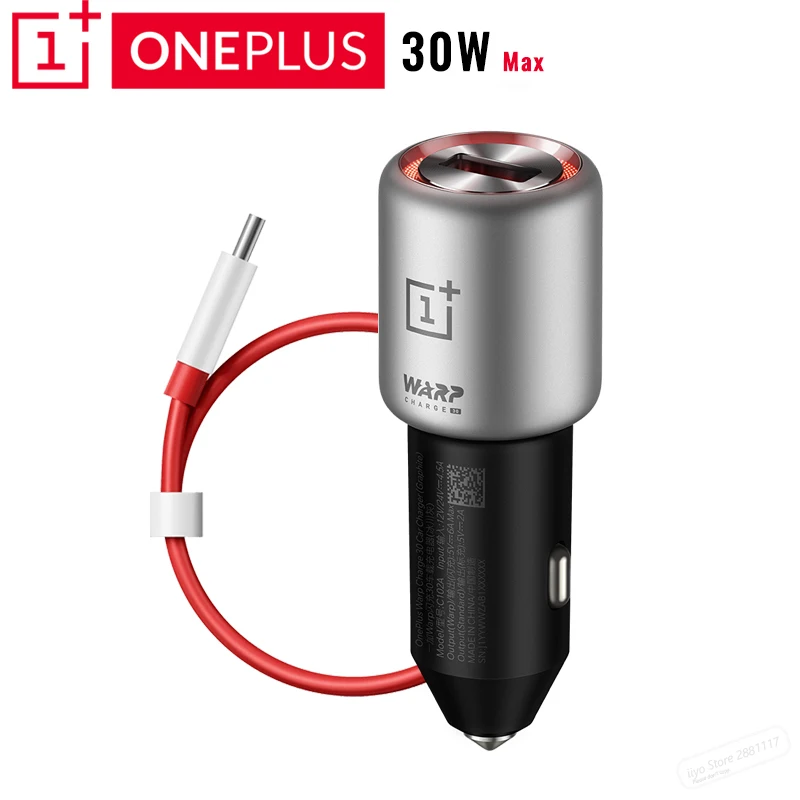 Оригинальное автомобильное зарядное устройство Oneplus Warp Charge 30 5V = 6A Max для 7 7T