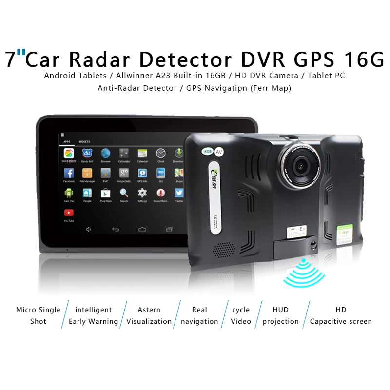 Iaotugo 7 &quotAndroid GPS Антирадары навигатор DVR 4 ядра 512 М 16 г AV-в Wi-Fi 170 градусов Камера