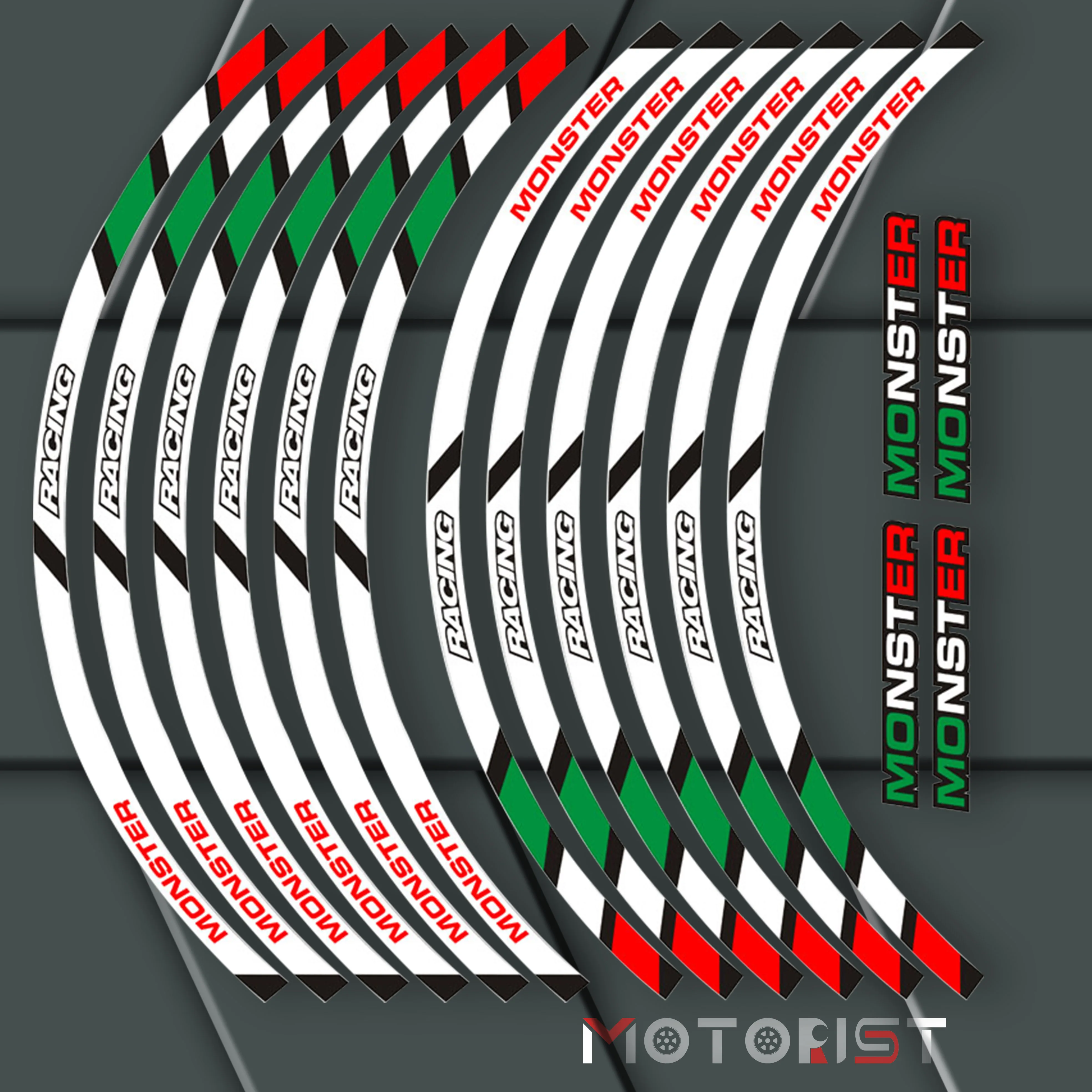 

a set of 12pcs high quality motorcycle wheel decals waterproof Reflective stickers rim stripes For DUCATI MONSTER 695 696 796