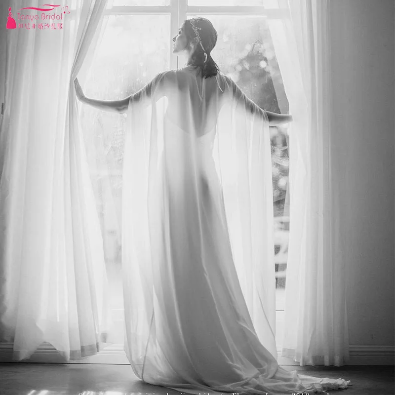 Длинная шифоновая Однослойная Свадебная накидка простой элегантный жакет для