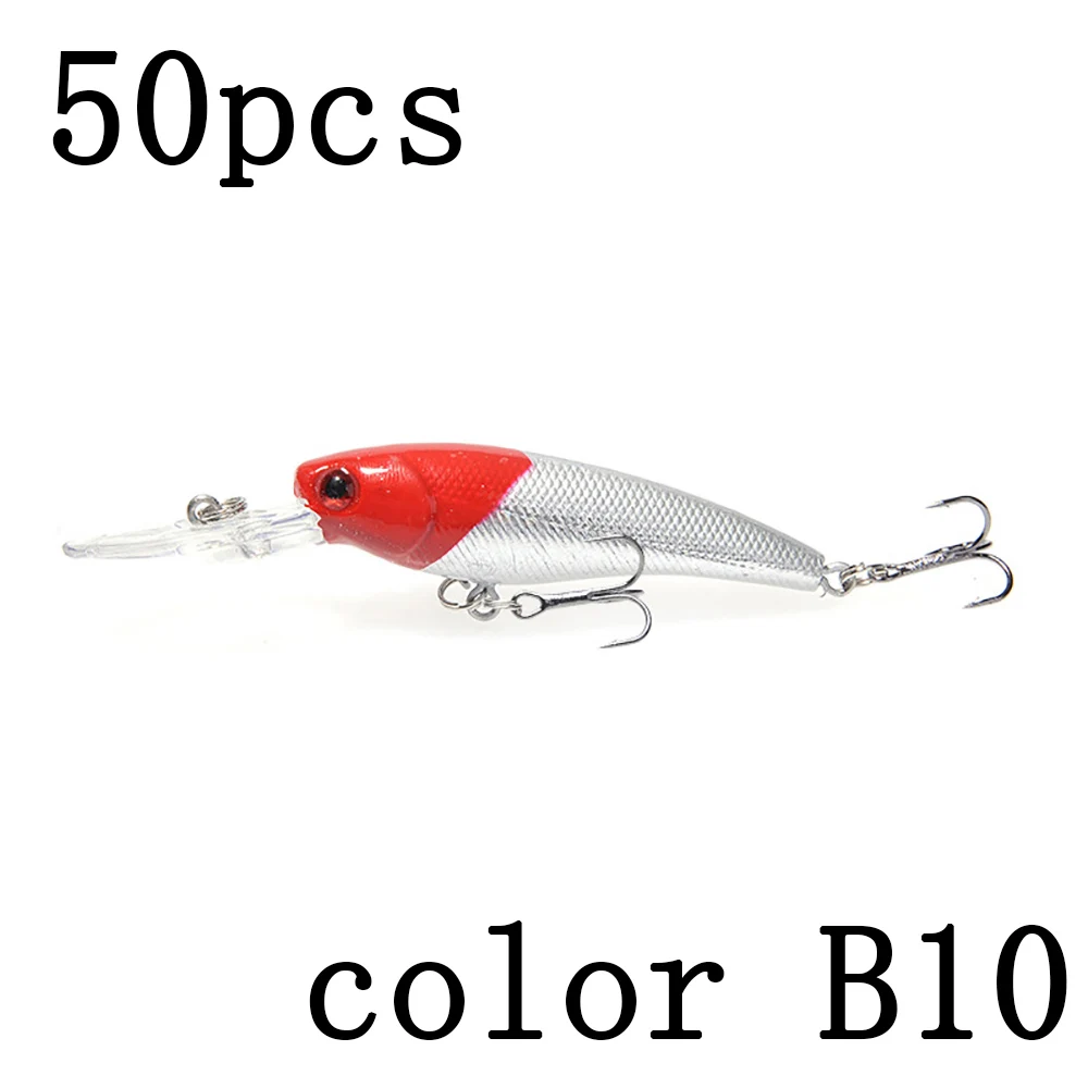 50pcs B10 50 шт. длинные язычки Minnows рыболовные приманки жесткие приманки 9 см 7 г - Цвет: 50pcs B10