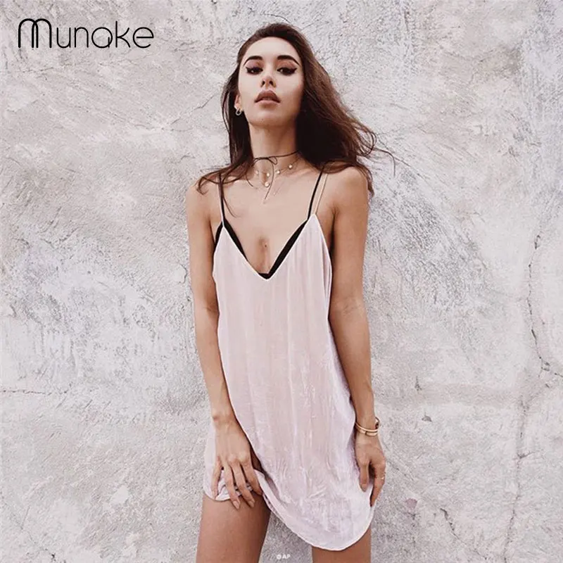 MUNAKE 2017 спагетти ремень Бархат summer beach dress sexy v образным вырезом женский клуб платья