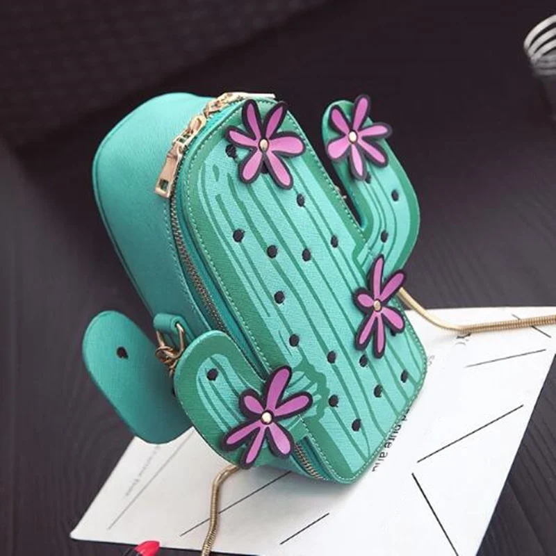 Женщины Новинка Кактус Форма Цветка Кожа Сумка Малый Девочек Crossbody Сцепления