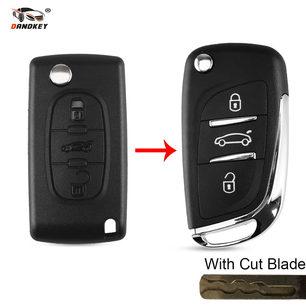 Чехол книжка DANDKEY cut Blade 3 кнопки для PEUGEOT 207 307 308 Citroen C2 C3 C4 C5 C6 C8 без паза CE0536|Ключ от