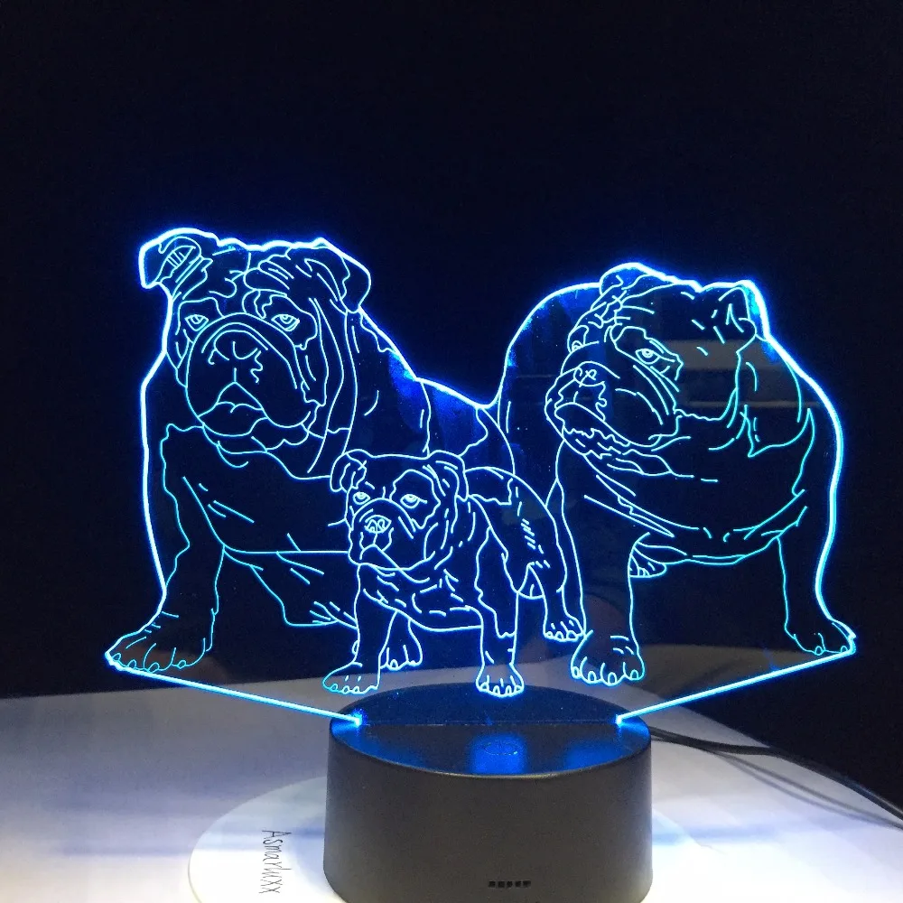 Мопса Семья 3D со светящимися вставками настольная лампа Новинка 7 цветов
