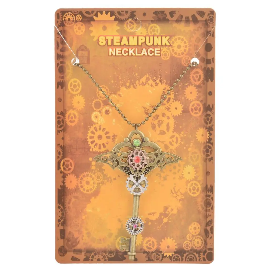 Punk Style Industrial Stage Steampunk Gear Key Bat Wing Pendant Fashion Skeleton Necklace Men Women Costume Jewelry | Украшения и