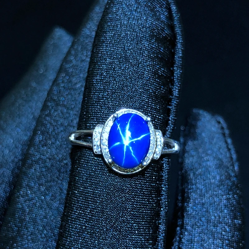 Кольцо из чистого серебра 925 пробы с сапфиром Starlight красивая упаковка|Кольца| |