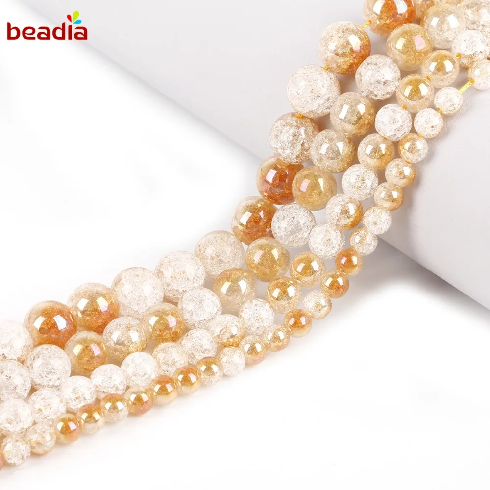 6/8/10/12mm One Side Plated Champagne Color Cracked Crystal Natural Stone Beads For Jewelry Making DIY Bracelet Necklace | Дом и сад