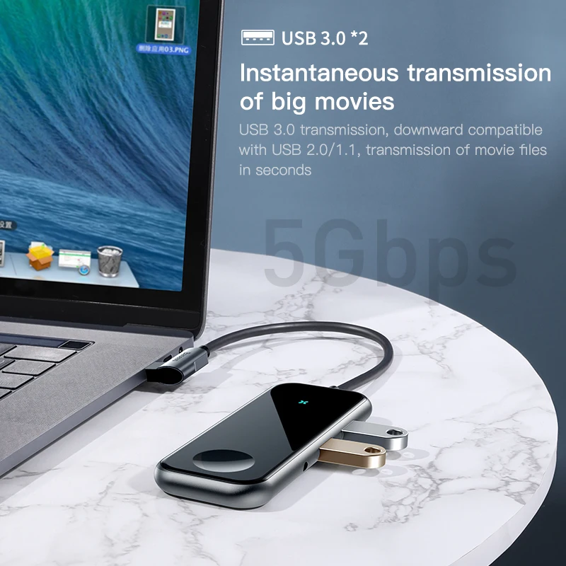 Baseus USB C концентратор к USB 3,0 HDMI RJ45 адаптер для MacBook Pro Air мульти Тип C концентратор с беспроводной зарядкой для iWatch USB-C концентратор
