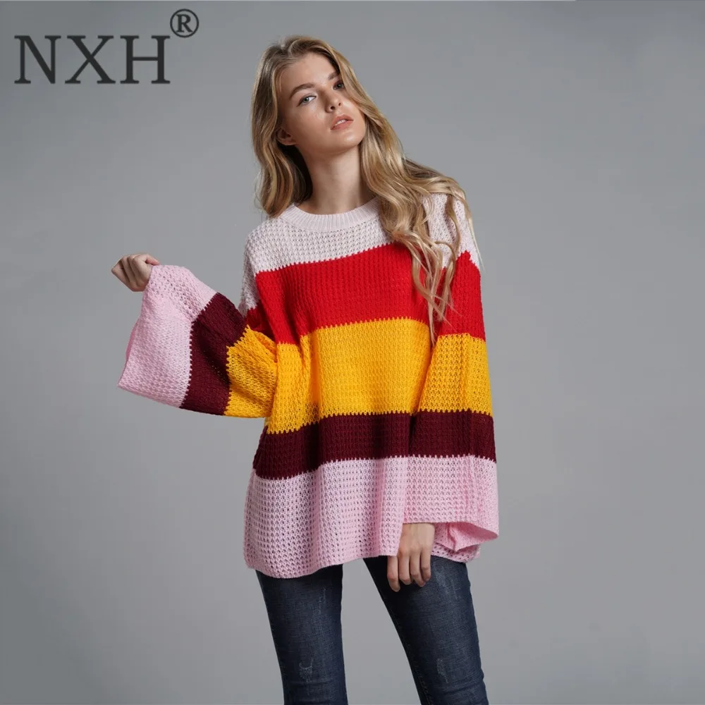 NXH 2018 осенне-зимний свитер женский пуловер с круглым вырезом богемный вязаный