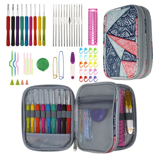 Style 15 9 Styles Crochet Hooks Needles Set Yarn Weave Knitting Needles Hook Scissors Rulers Sewing Tools Crochet Kit with Crochet bags - Цвет: Style 15