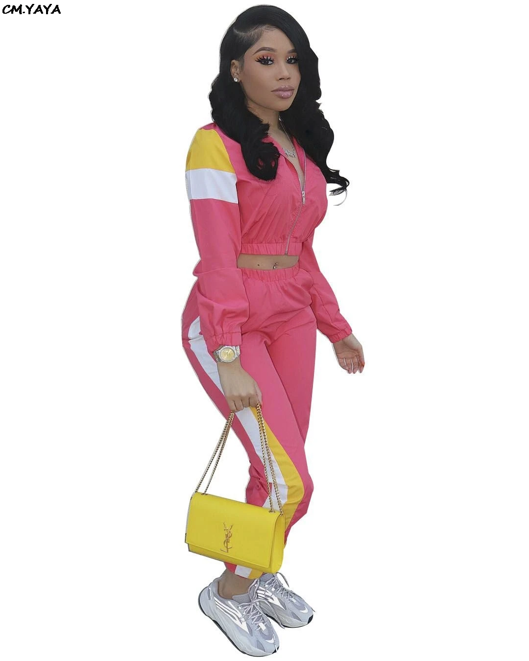 Женский спортивный костюм из двух предметов комбинированный короткий топ на