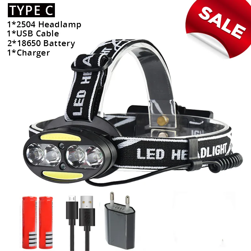 TYPE C Pocketman супер яркий светодиодный налобный фонарь 4 x T6+ 2 x COB+ 2 x Красный светодиодный налобный фонарь 7 режимов освещения с зарядным устройством - Испускаемый цвет: TYPE C