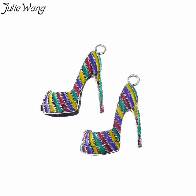 Julie Wang 4 шт. эмалированные Подвески на высоком каблуке из сплава красочная женская