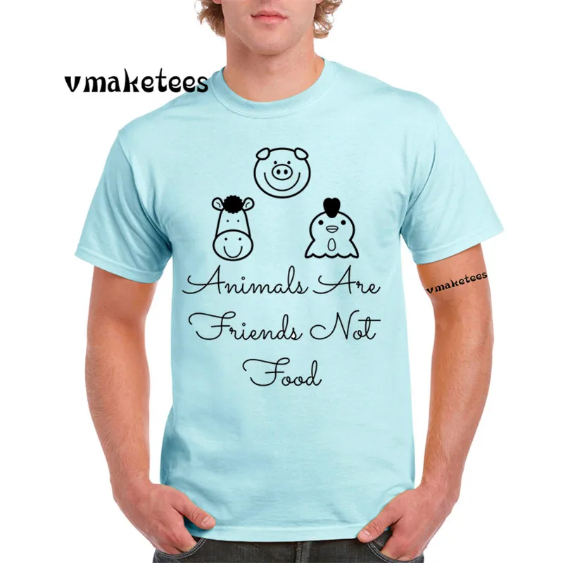 Мужские с принтом животных друзья не еда футболка Летняя веганская Футболка на