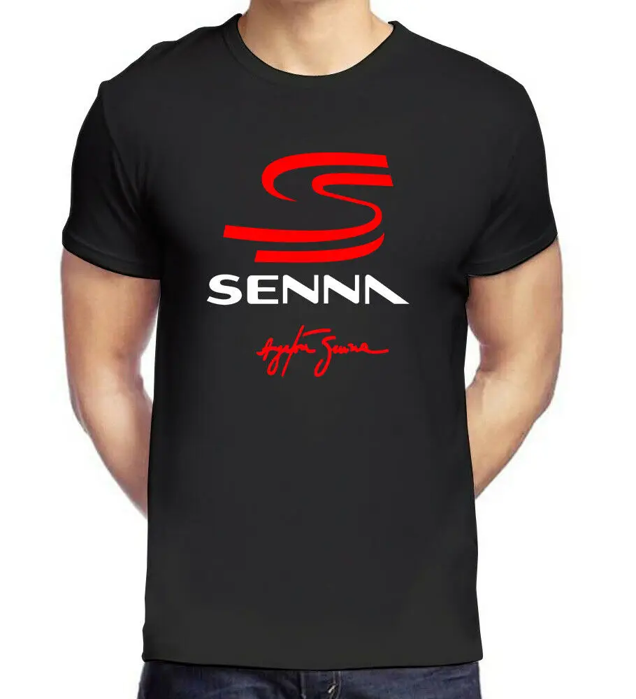Мужская хлопковая футболка с 3D принтом Ayrton Senna черная белая серая логотипом лето